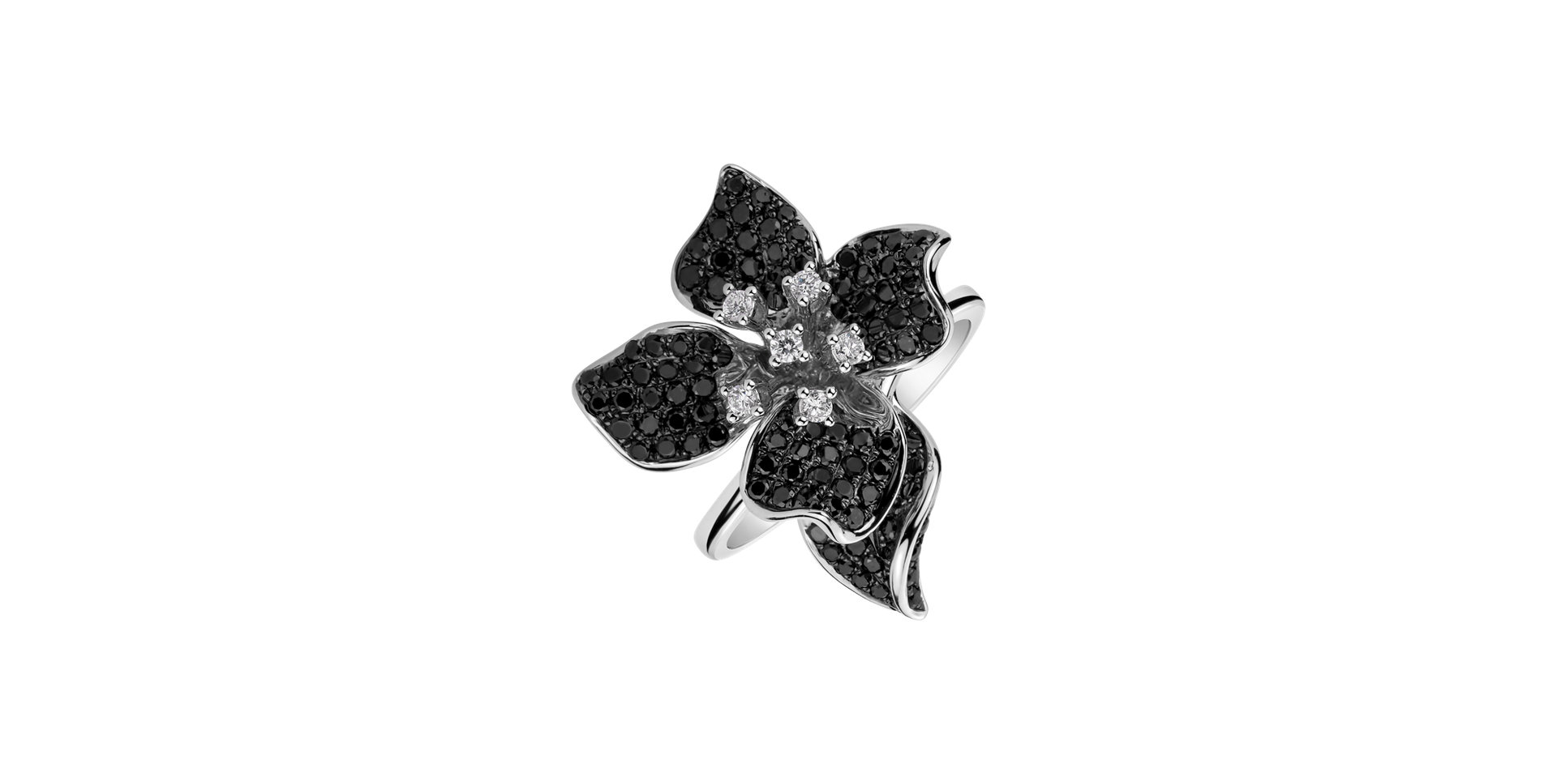 Prsteň s čiernymi a bielymi diamantmi Orchid Wish