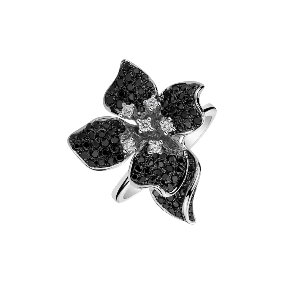 Prsteň s čiernymi a bielymi diamantmi Orchid Wish