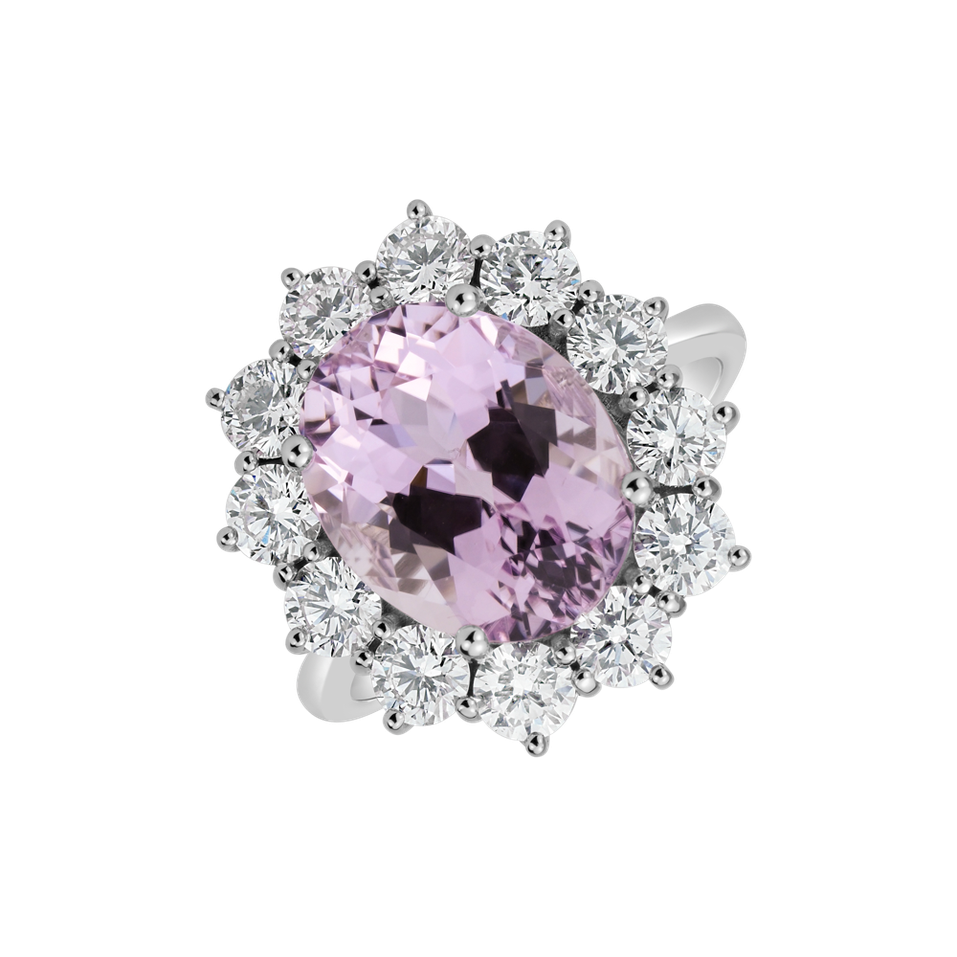 Prsteň s kunzitom a diamantmi Sky Goddess