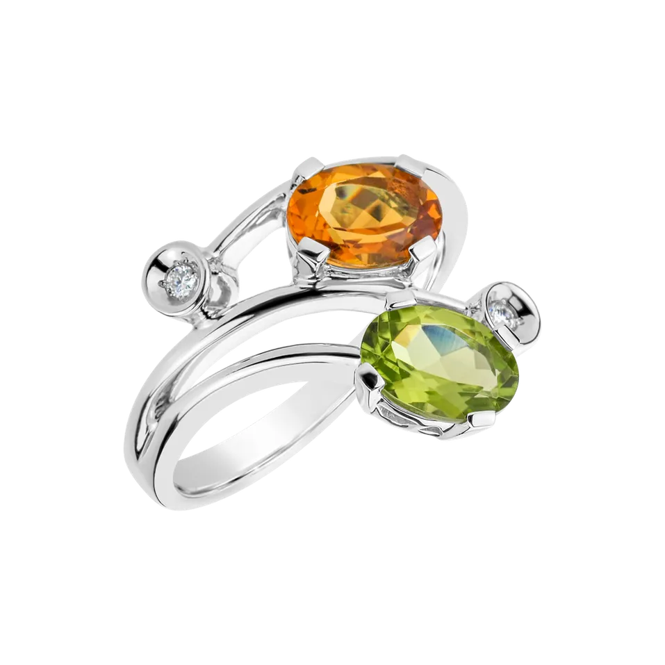 Prsteň s diamantmi, peridotom a citrínom Magic Flower