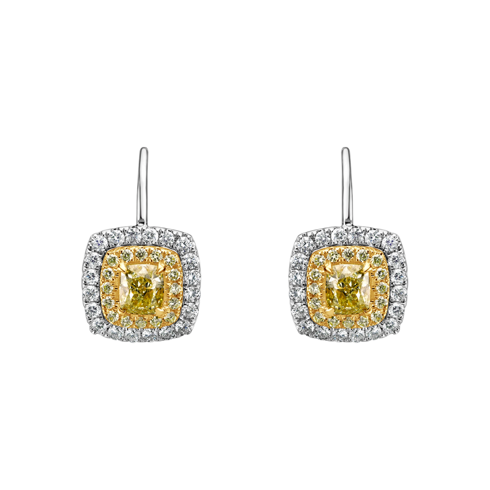 Náušnice s bielymi a žltými diamantmi Sunny Day