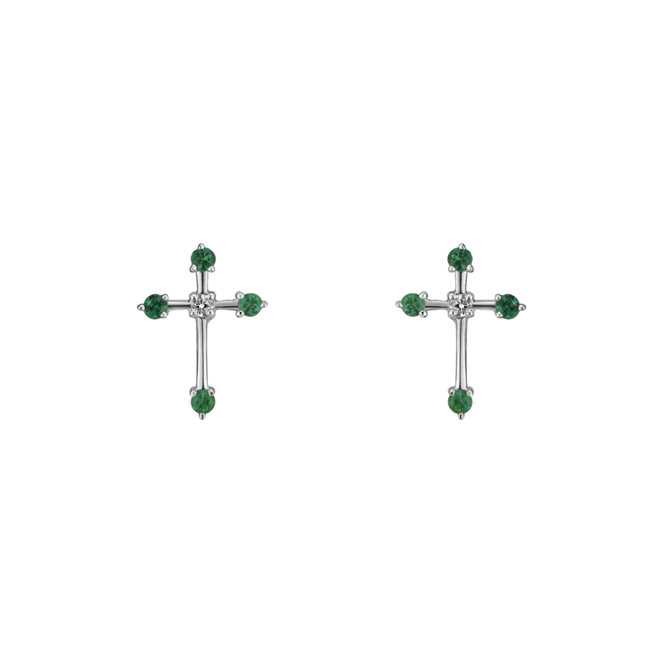 Náušnice s diamantom a smaragdmi Passion Cross