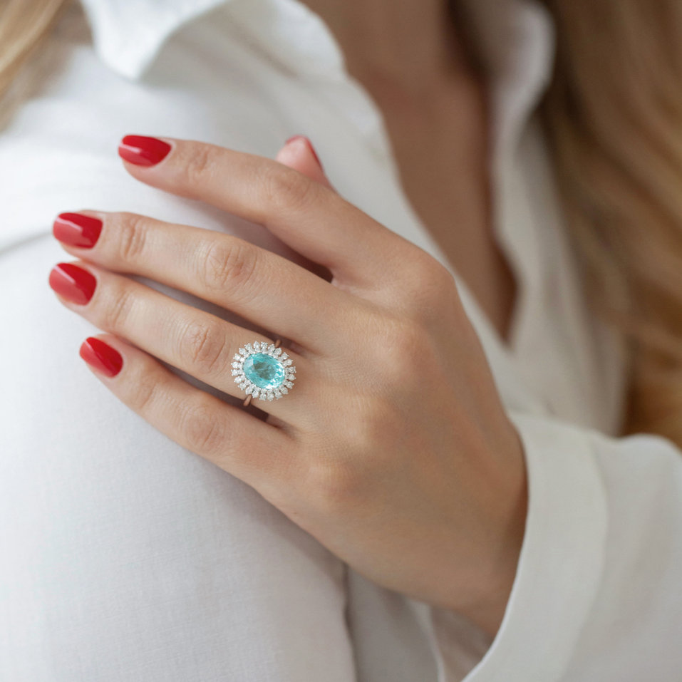 Prsteň s paraibou a diamantmi Fairytale Goddess