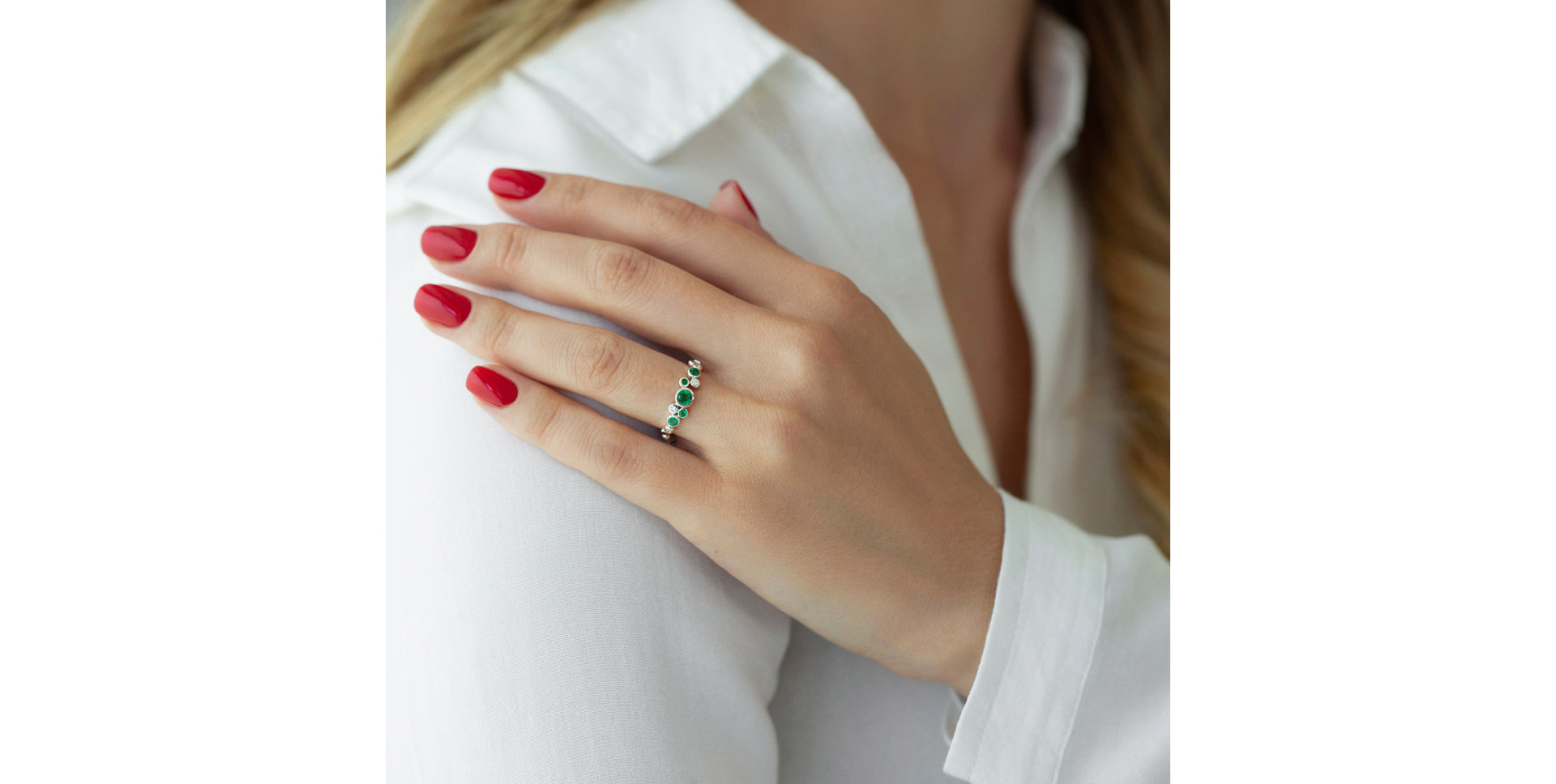 Prsteň s diamantmi a smaragdmi Space Joy