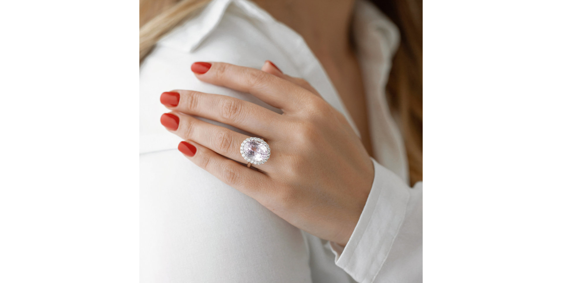 Prsteň s kunzitom a diamantmi Fairy Sky