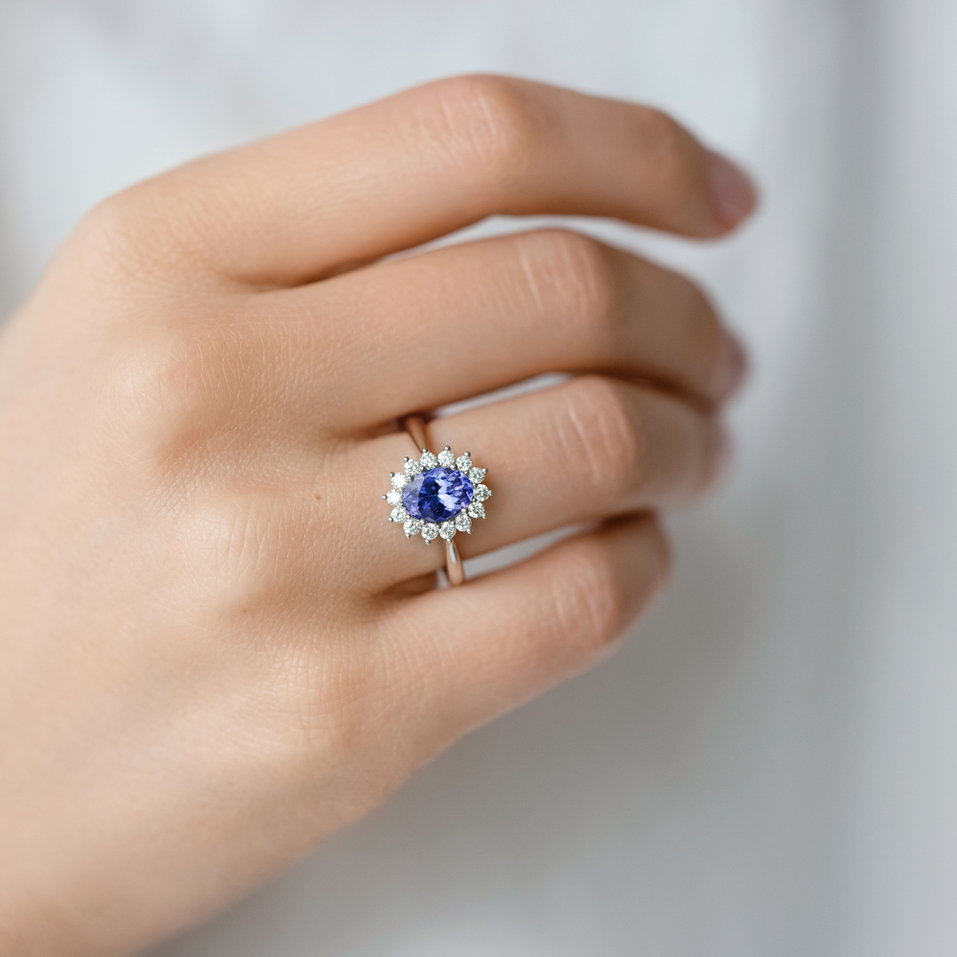Prsteň s diamantmi a tanzanitom Princess