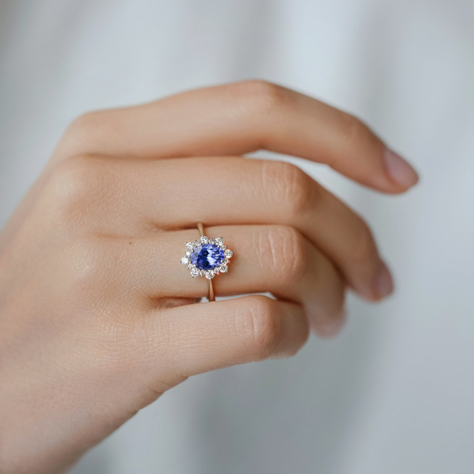 Prsteň s diamantmi a tanzanitom Princess
