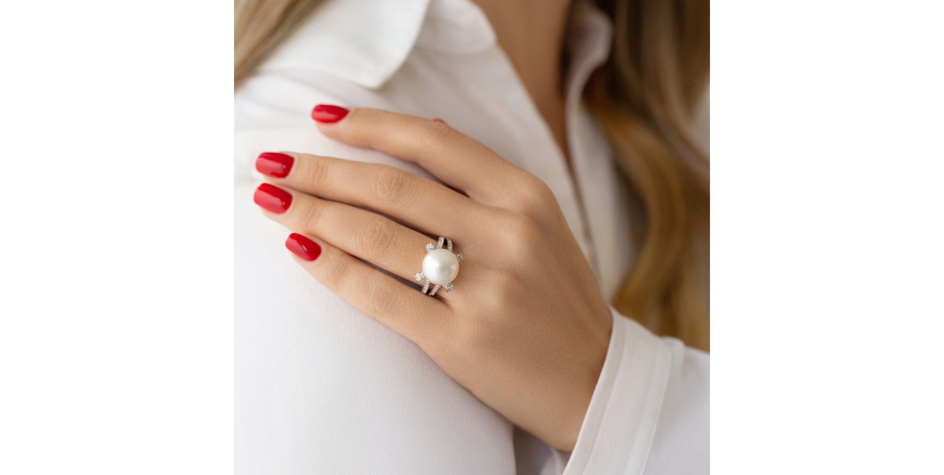 Prsteň s perlou a diamantmi Sea Valley