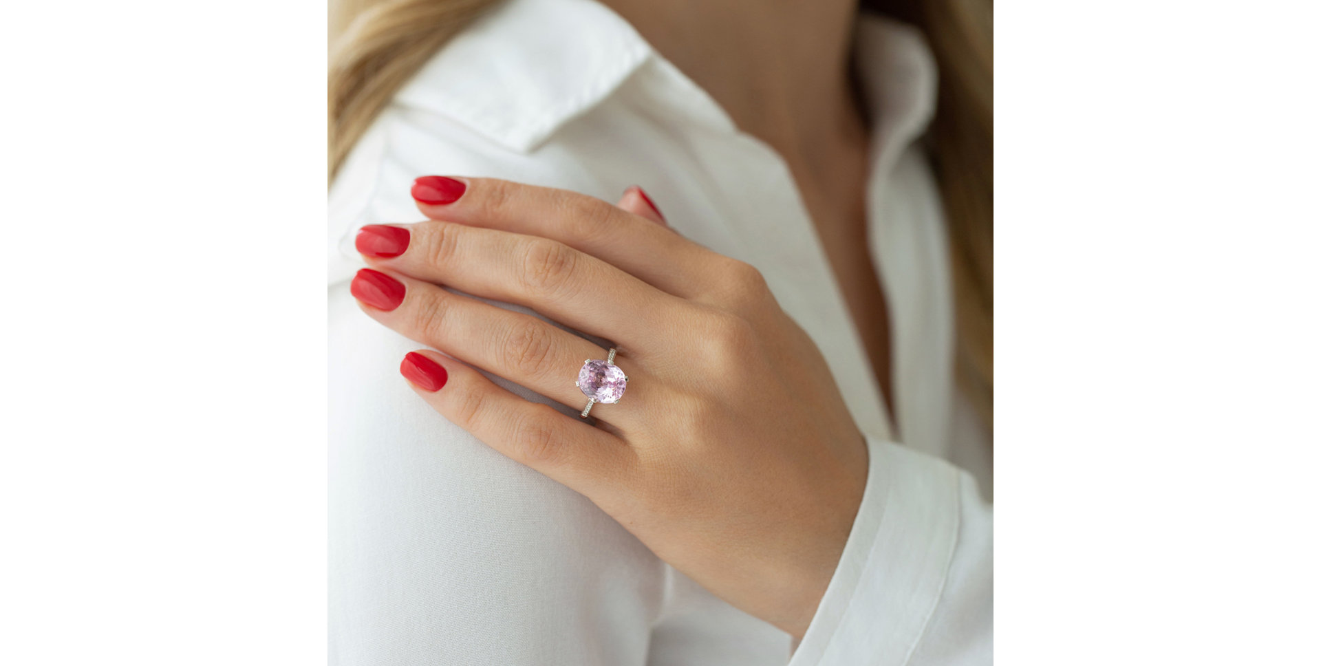 Prsteň s kunzitom a diamantmi Fairytale Seraph