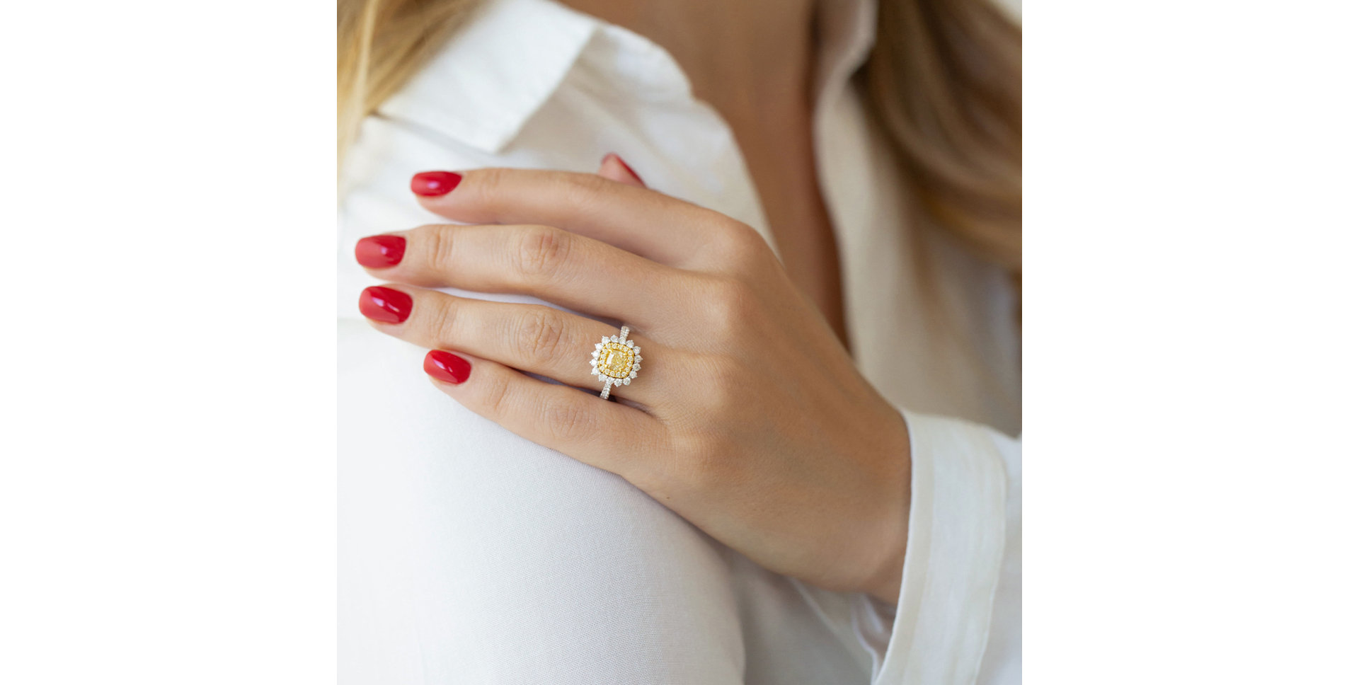 Prsteň s bielymi a žltými diamantmi Radiant Sunshine