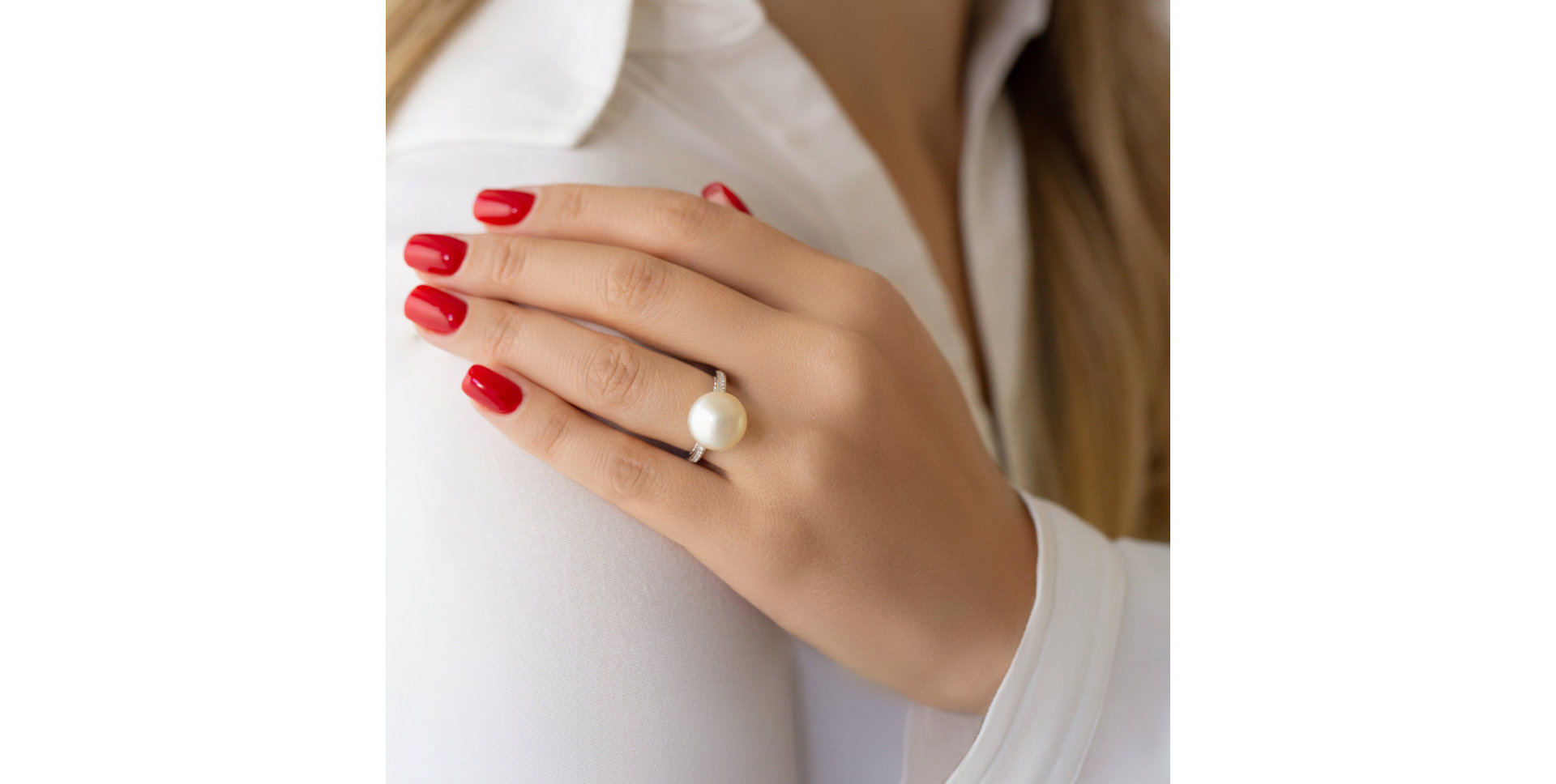 Prsteň s perlou a diamantmi Magical Shoreline