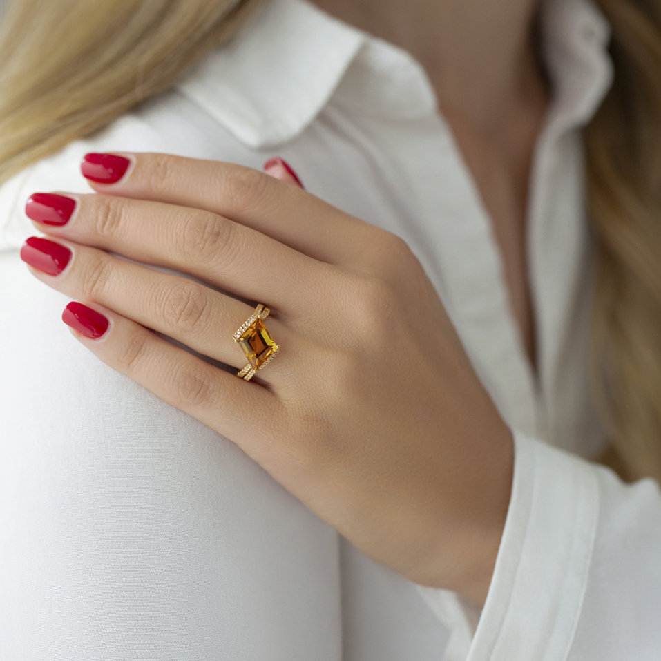 Prsteň s citrínom a diamantmi Elvena