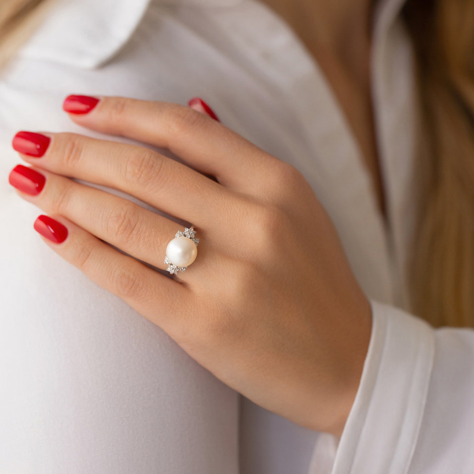 Prsteň s perlou a diamantmi Caribbean Mystery