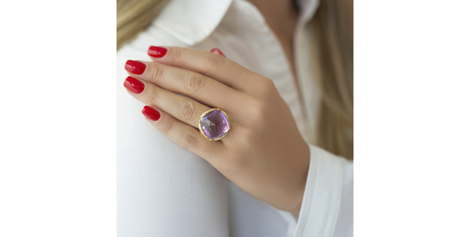 Prsteň s ametystom a diamantmi The Night Abyss