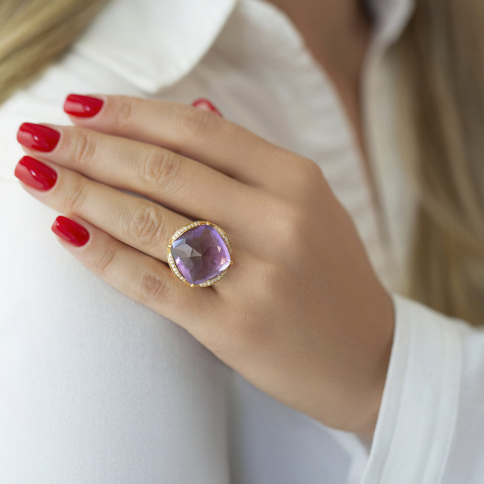 Prsteň s ametystom a diamantmi The Night Abyss