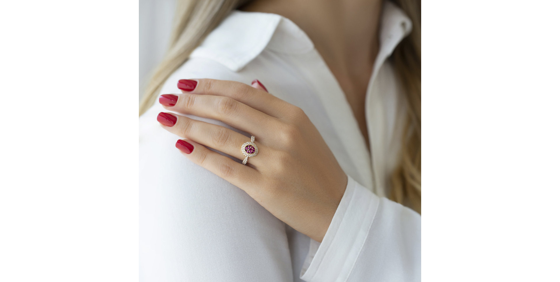 Prsteň s rubínmi a diamantmi Leighton