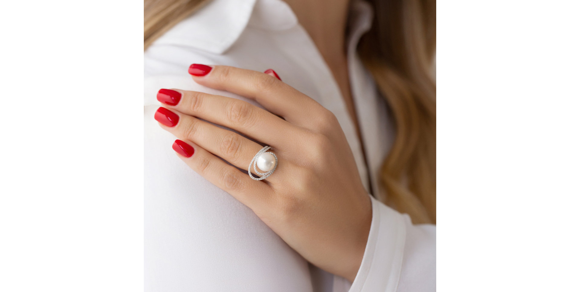 Prsteň s perlou a diamantmi Ocean Vortex