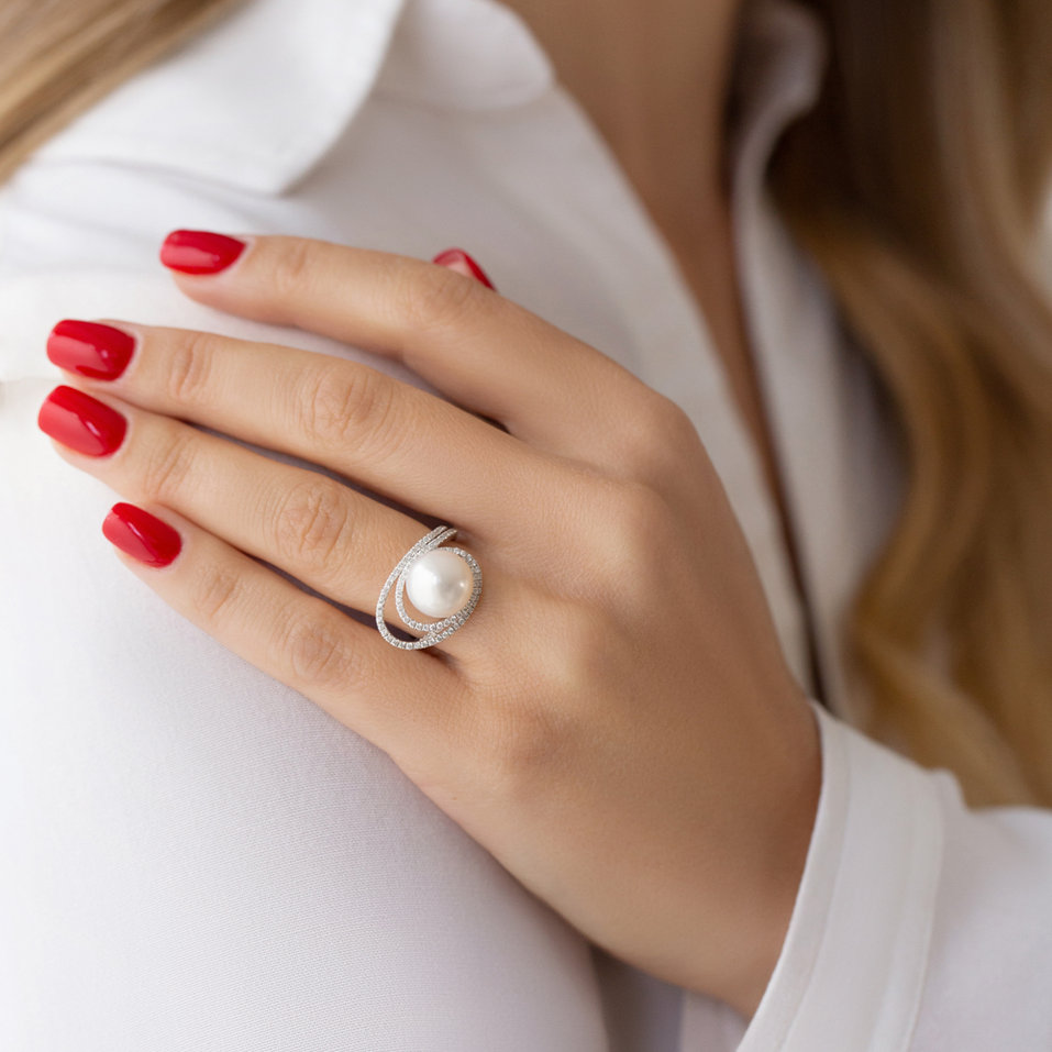 Prsteň s perlou a diamantmi Ocean Vortex