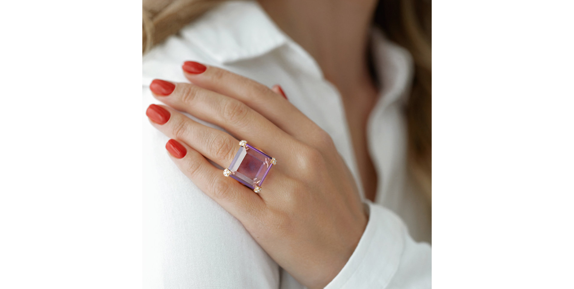 Prsteň s ametystom a diamantmi Anais