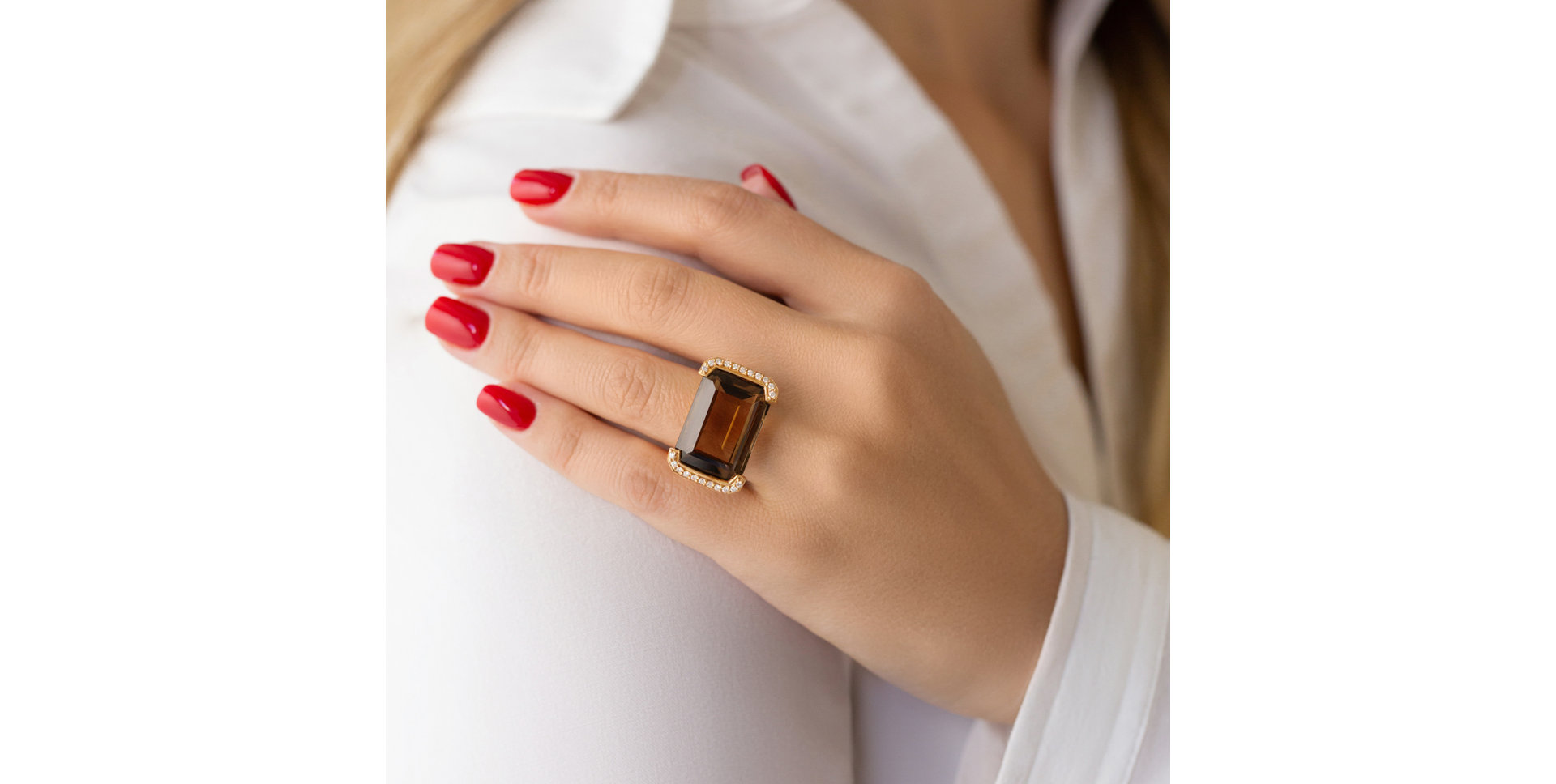 Prsteň s quartzom a diamantmi Enticing Glamor