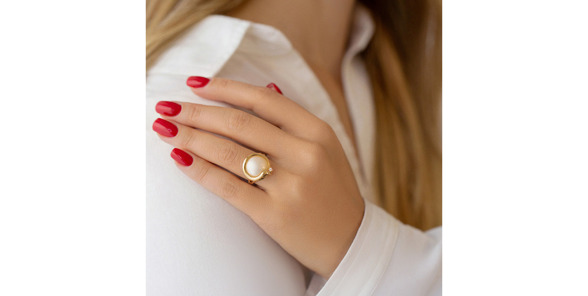 Prsteň s perlou a diamantmi Caulerpa Pearl