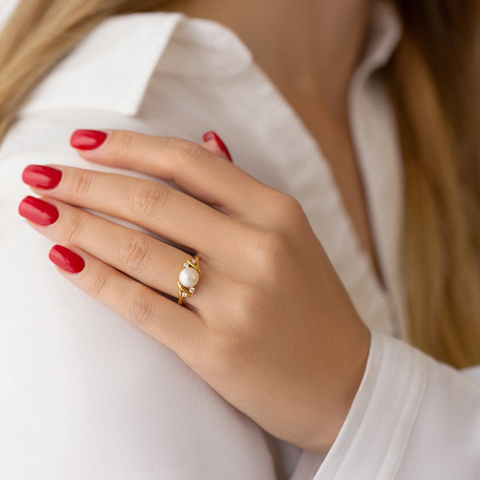 Prsteň s perlou a diamantmi Devoted Coast