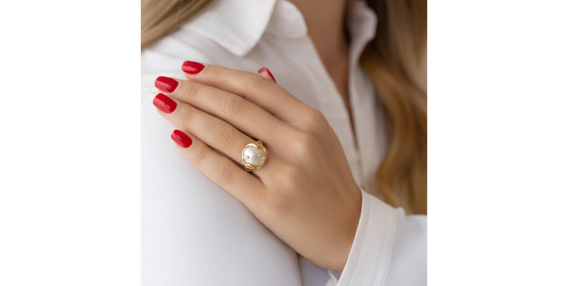 Prsteň s perlou a diamantmi Tear of Whale