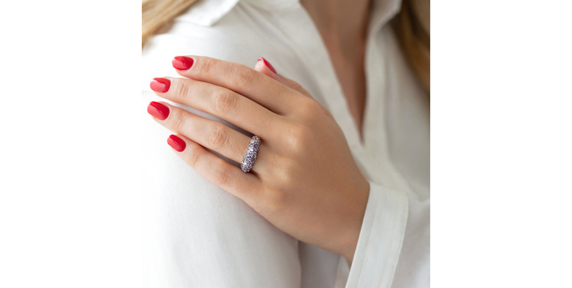 Prsteň s diamantmi, ametystmi a zafírmi Adeline