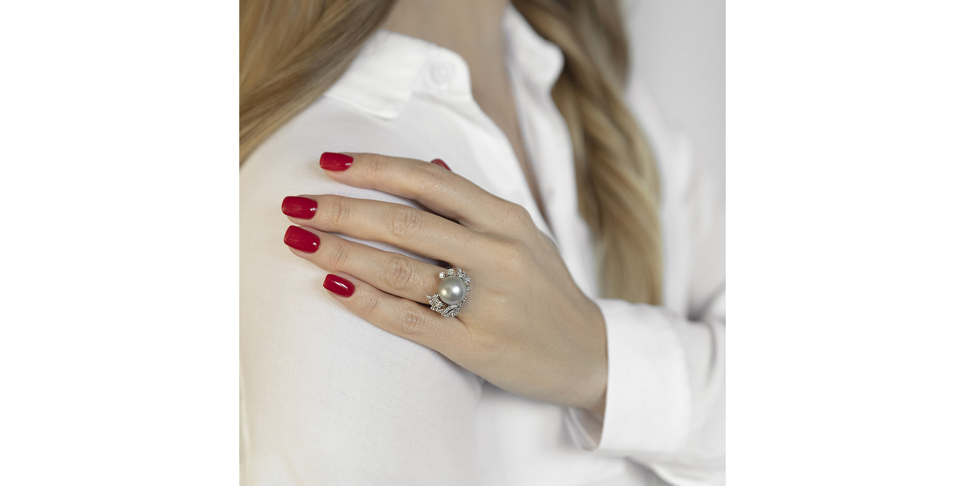 Prsteň s perlou a diamantmi Poetic Flowers