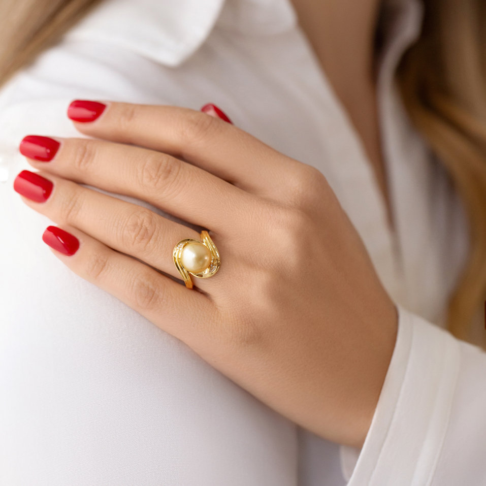 Prsteň s perlou a diamantmi Rise & Shine