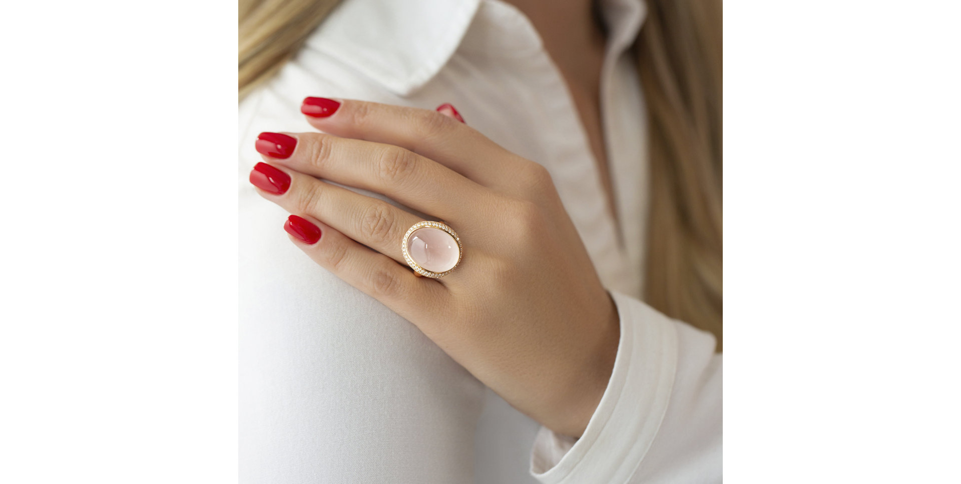 Prsteň s ruženínom a diamantmi Moonlight Romance