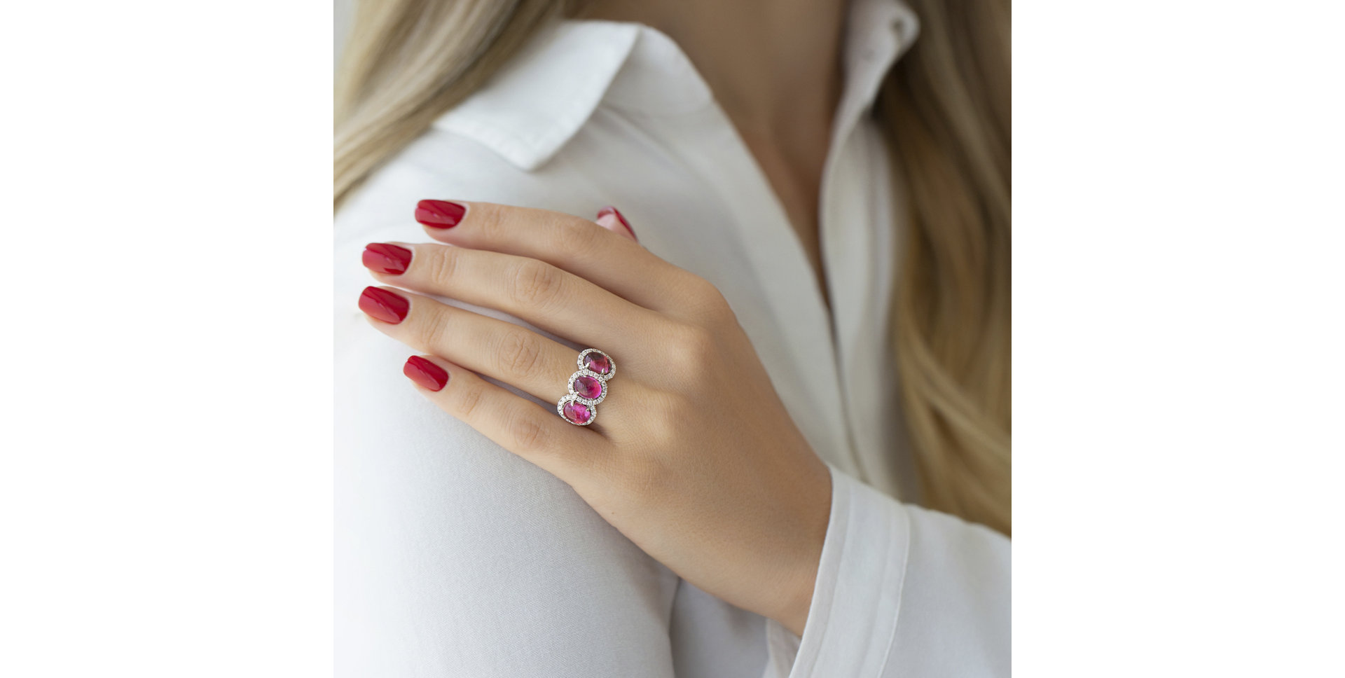 Prsteň s turmalínmi a diamantmi Triple Passion