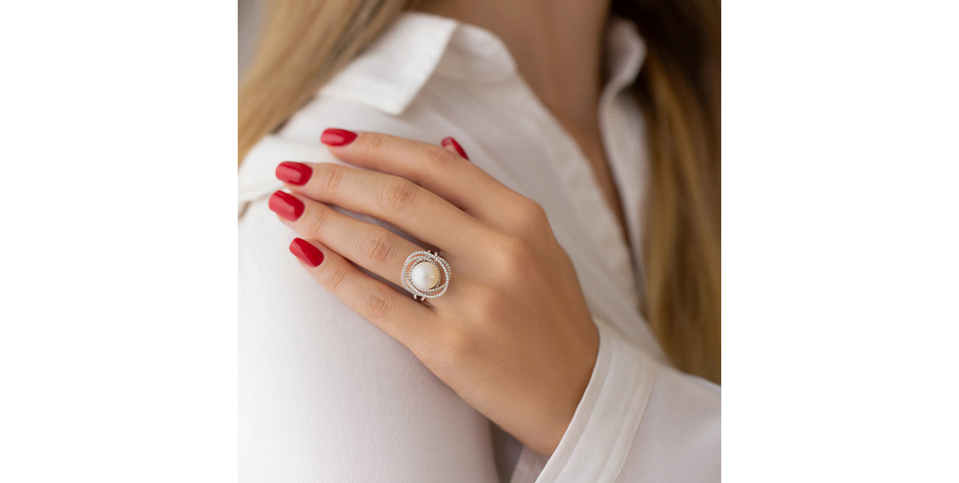 Prsteň s perlou a diamantmi Galaxy of Hope