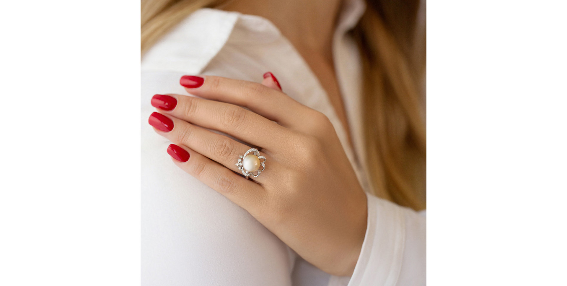 Prsteň s perlou a diamantmi Pearl Countess