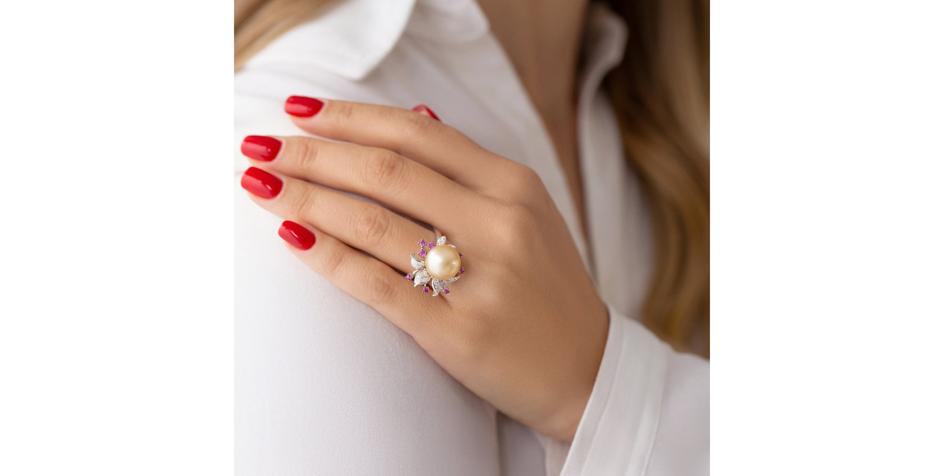 Prsteň s perlou, diamantmi a zafírmi Ocean Orchid