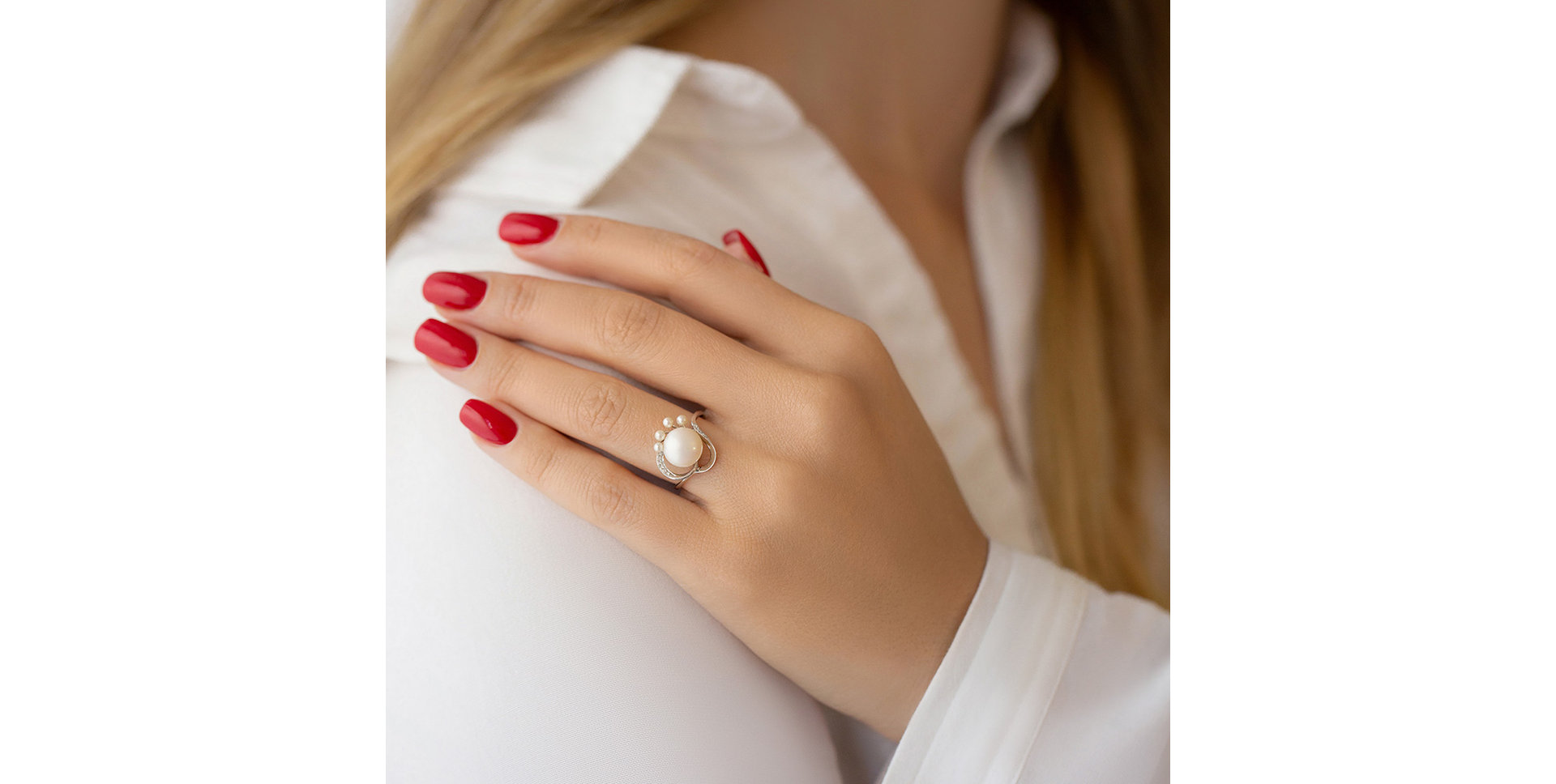 Prsteň s perlou a diamantmi Pearl Touch