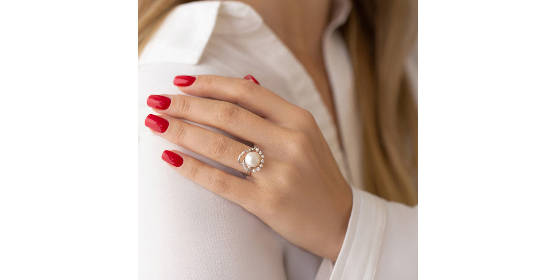 Prsteň s perlou a diamantmi Pearl Ribbon