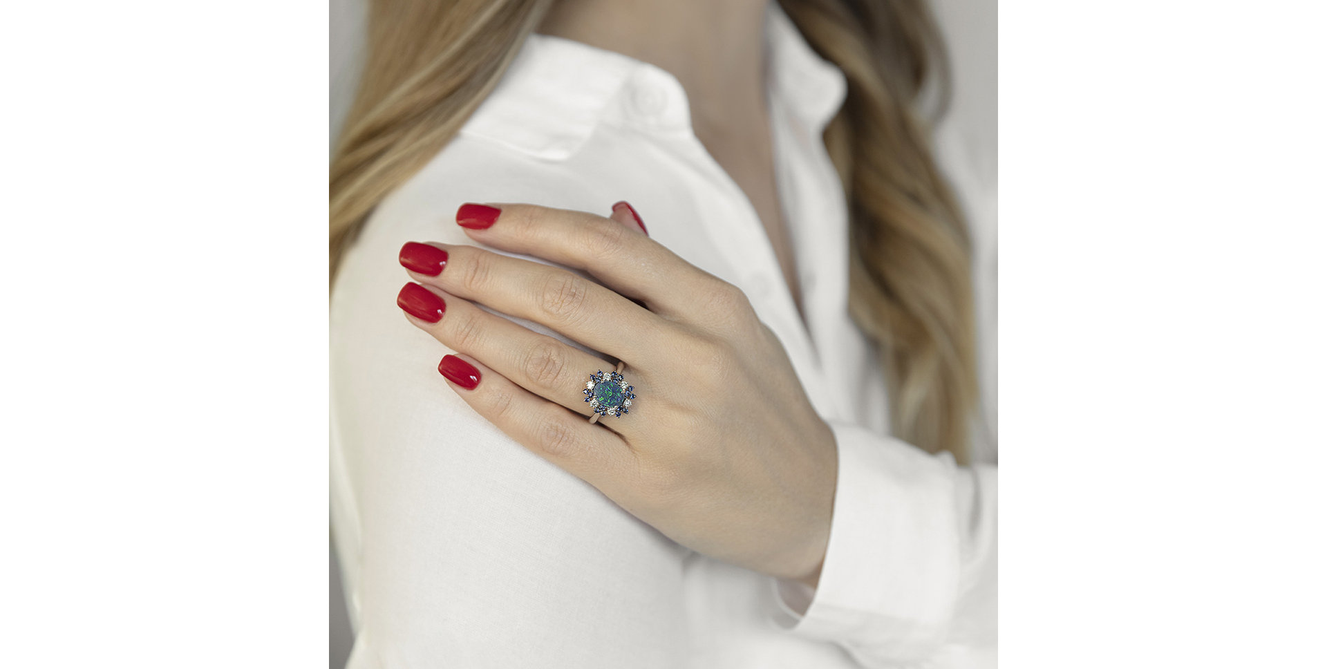 Prsteň s opálom, diamantmi a zafírmi Octavia