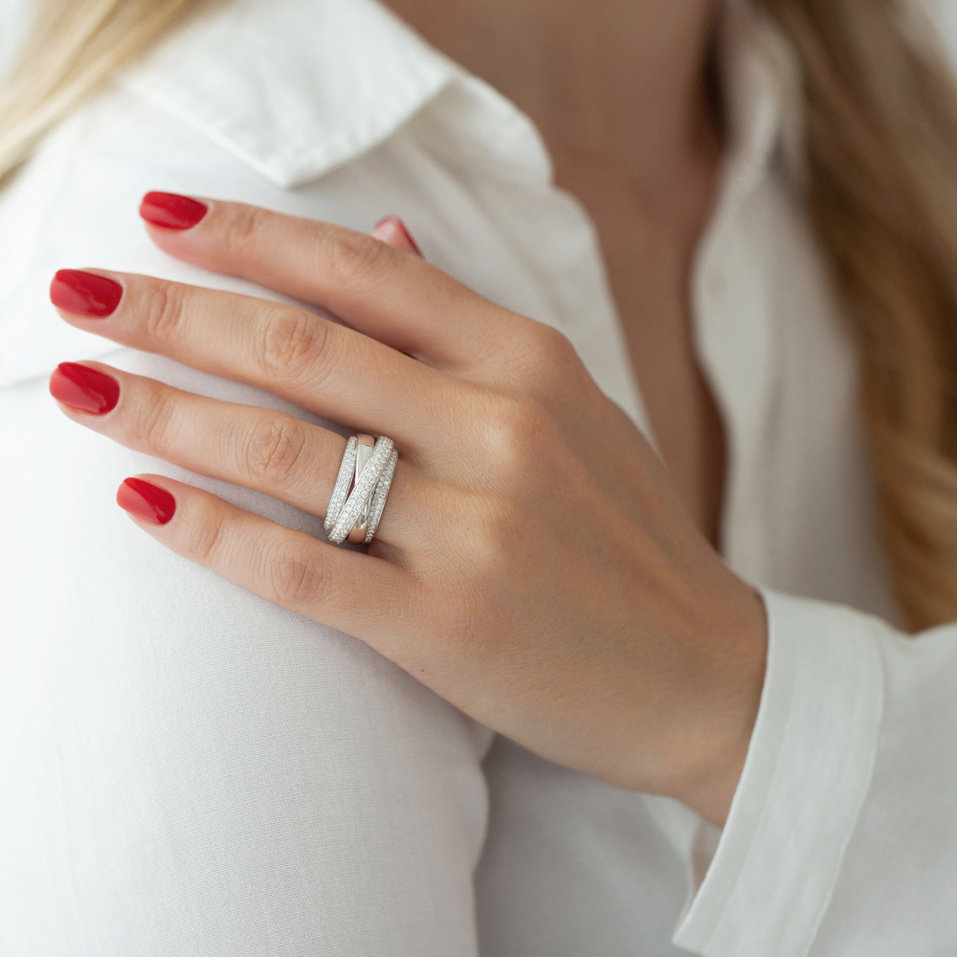 Prsteň s bílým, hnedými a čiernymi diamantmi Starshine Glam