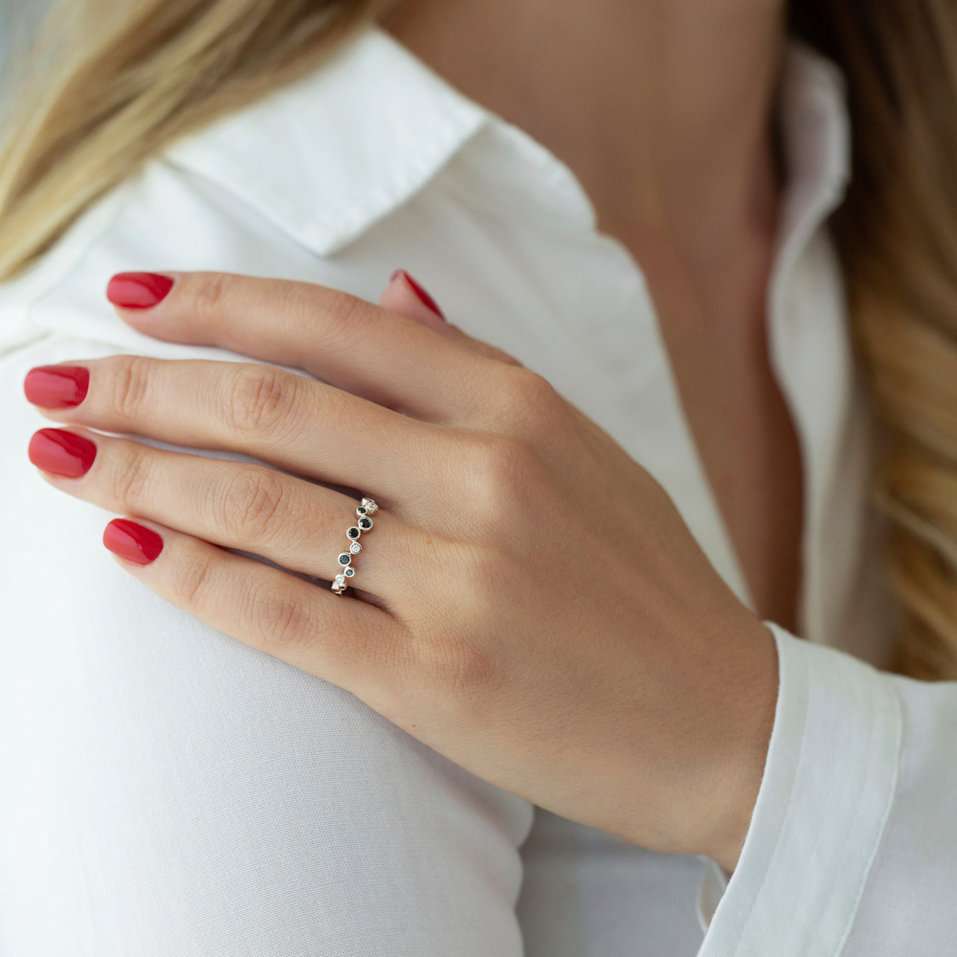 Prsteň s čiernymi a bielymi diamantmi Virgin Tears