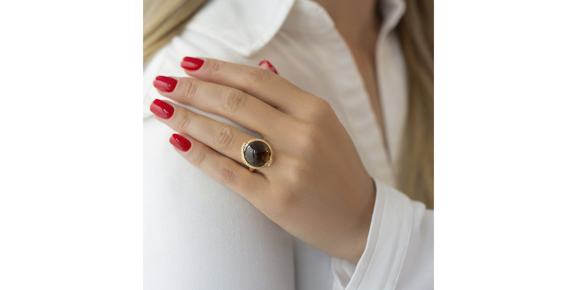 Prsteň s quartzom a diamantmi Night Eye