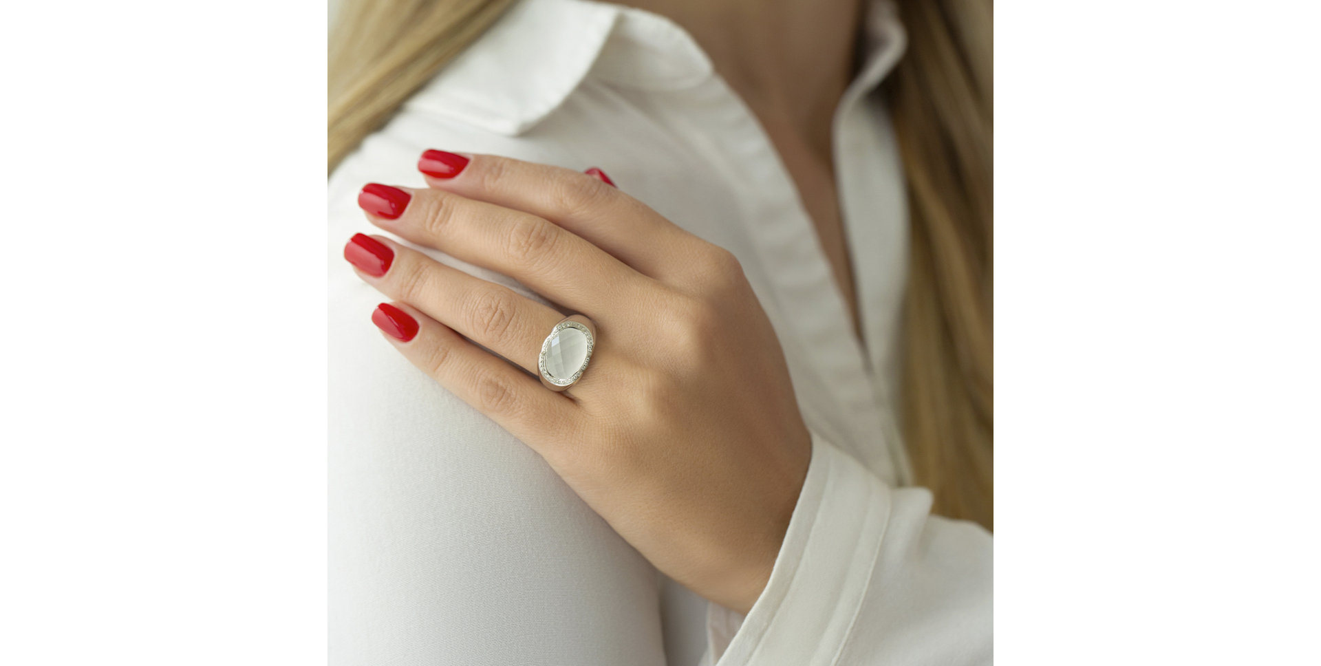 Prsteň s quartzom a diamantmi Snow Glitter night