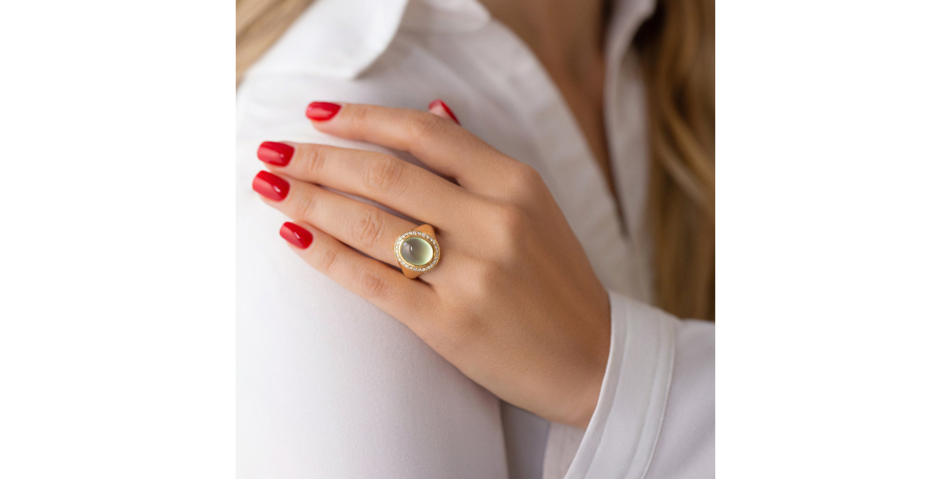 Prsteň s prehnitom a diamantmi Mistress Moonlight