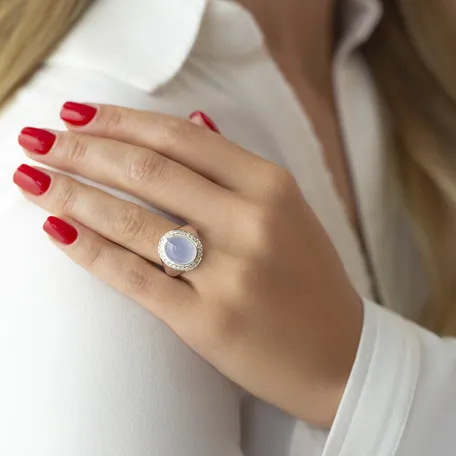 Prsteň s chalcedonom a diamantmi Mistress Moonlight