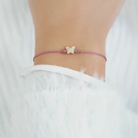 Náramok so šnúrkou a hnedými diamantmi Magic Butterfly