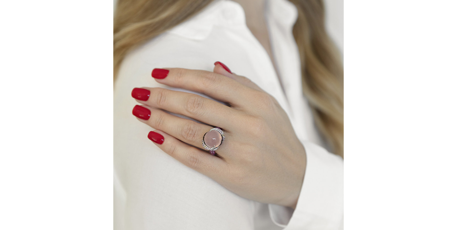 Prsteň s diamantmi, ruženínom a zafírmi Secret Pomp