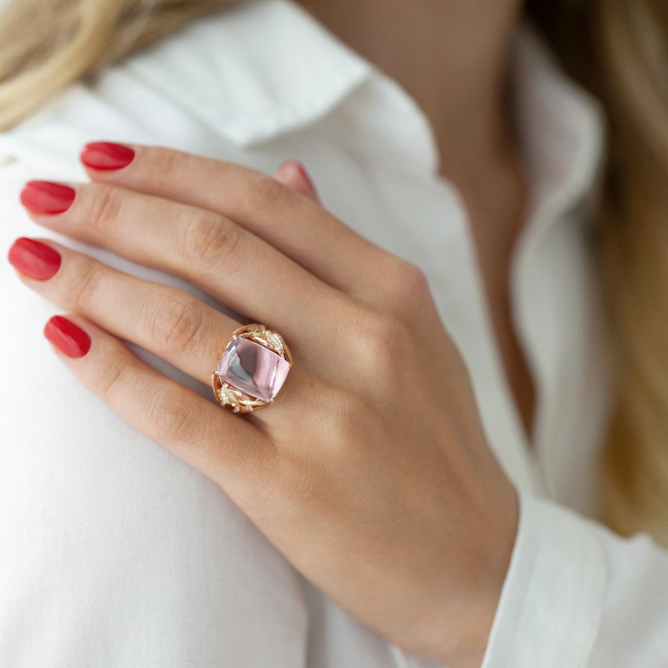 Prsteň s ametystom, bielymi a hnedými diamantmi Fascinating Ladyship