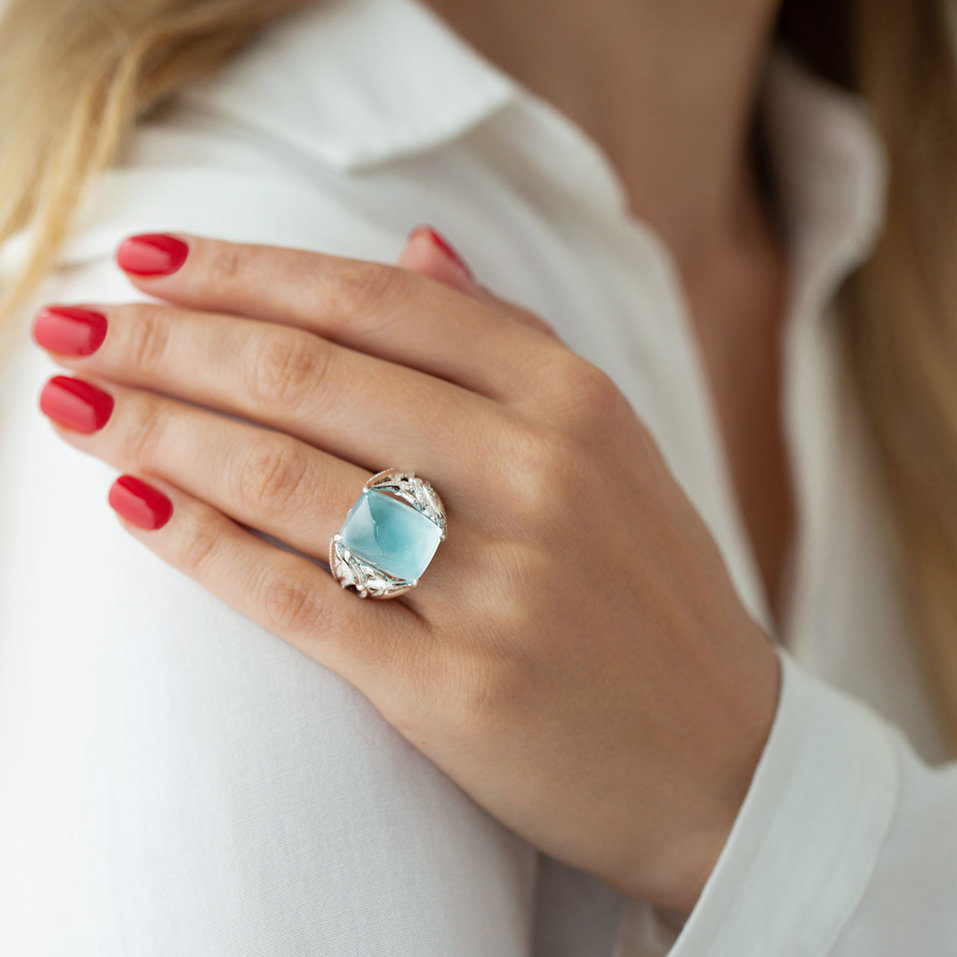 Prsteň s akvamarínom a diamantmi Ocean Sin