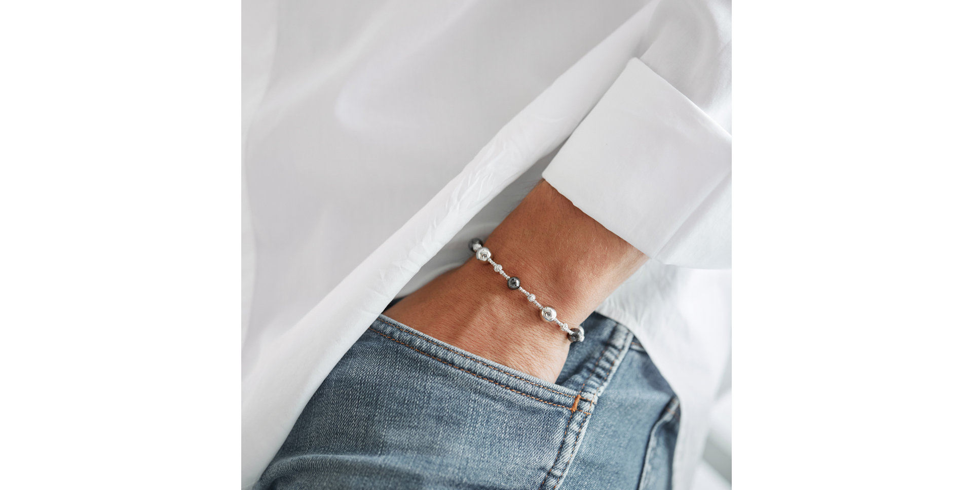 Náramok s bielymi a čiernymi diamantmi Jonathan