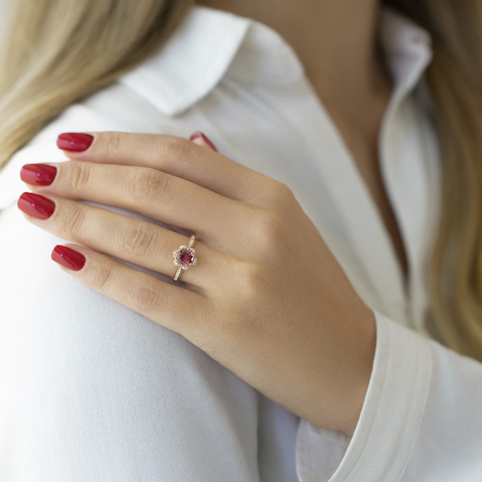 Prsteň s turmalínom a diamantmi Flower Coctail